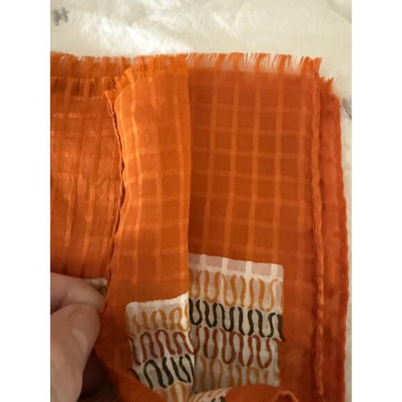 Vintage Charles Jourdan Sheer Orange Yellow Black Raw Edge Silk Scarf Geometric - Picture 5 of 5